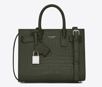 Nano Sac De Jour Tasche aus Dunkelgrünem Leder mit Krokodillederprägung Grün