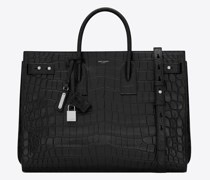 Schmaler, Großer Sac De Jour aus Leder mit Krokoprägung Schwarz