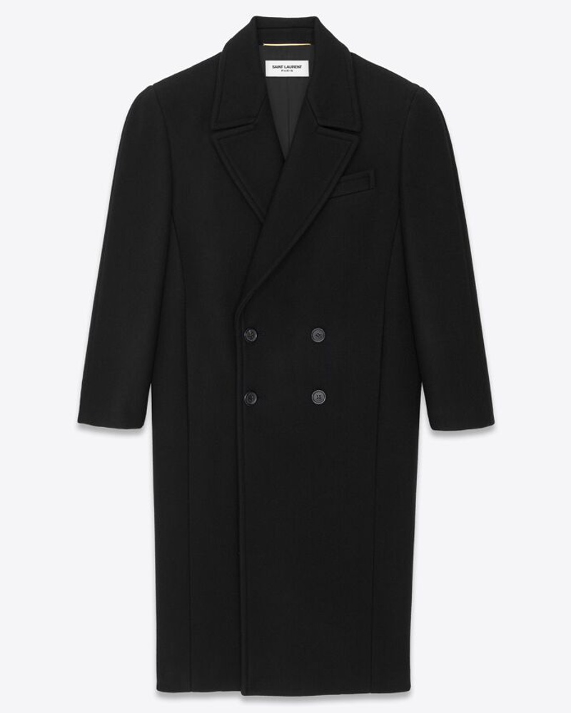 Saint Laurent Damen Zweireihiger Mantel aus Kaschmir Schwarz