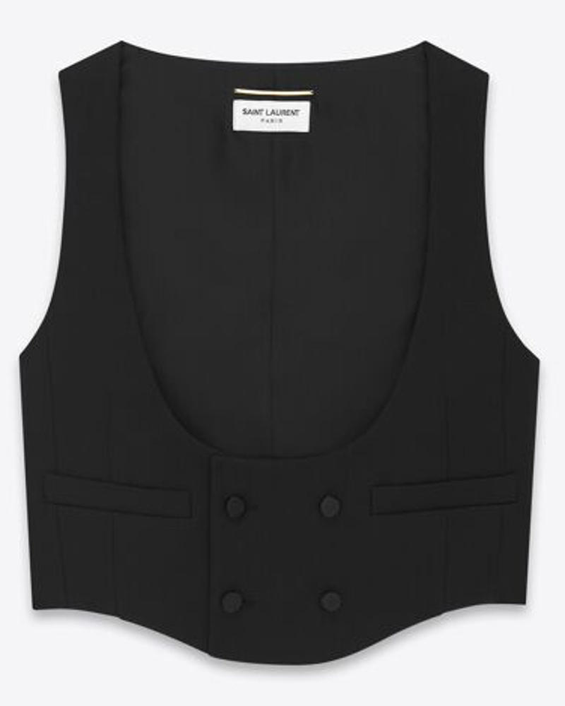 Saint Laurent Damen Smoking-Weste aus Grain-De-Poudre Schwarz