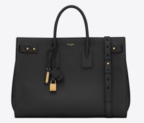 Schmale, Große Sac De Jour Tasche aus Genarbtem Leder Schwarz