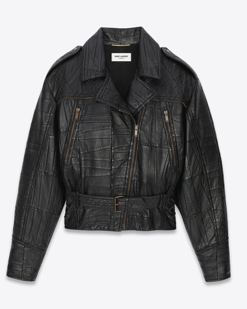 Saint Laurent Damen Bikerjacke aus Lammleder Schwarz Saint Laurent Damen Bikerjacke aus Lammleder Schwarz