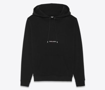 Kurzes Saint Laurent Signatur Kapuzensweatshirt aus Schwarzem Frottee Schwarz