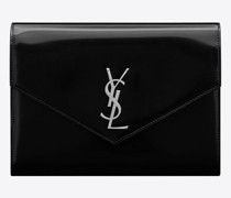 Cassandre Pouch mit Überschlag aus Glänzendem Leder Schwarz