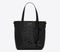 Saint Laurent Paris Mini Toy Shopper aus Leder mit Krokoprägung Schwarz
