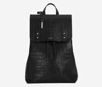 Weicher Sac De Jour-Rucksack aus Leder mit Krokoprägung Schwarz