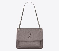 Mittelgroße Niki Tasche mit Schulterkette aus Zerknittertem, Grauen Leder Grau