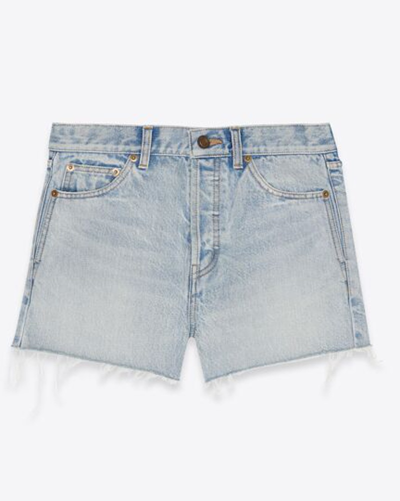 Saint Laurent Damen Schmal Geschnittene Shorts aus Blauem Beverly-Denim Blau