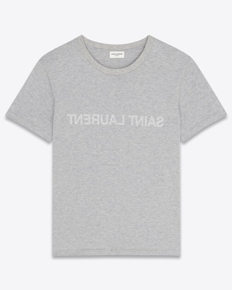 Saint Laurent Damen T-Shirt mit mgekehrtem Saint Laurent Logo Grau