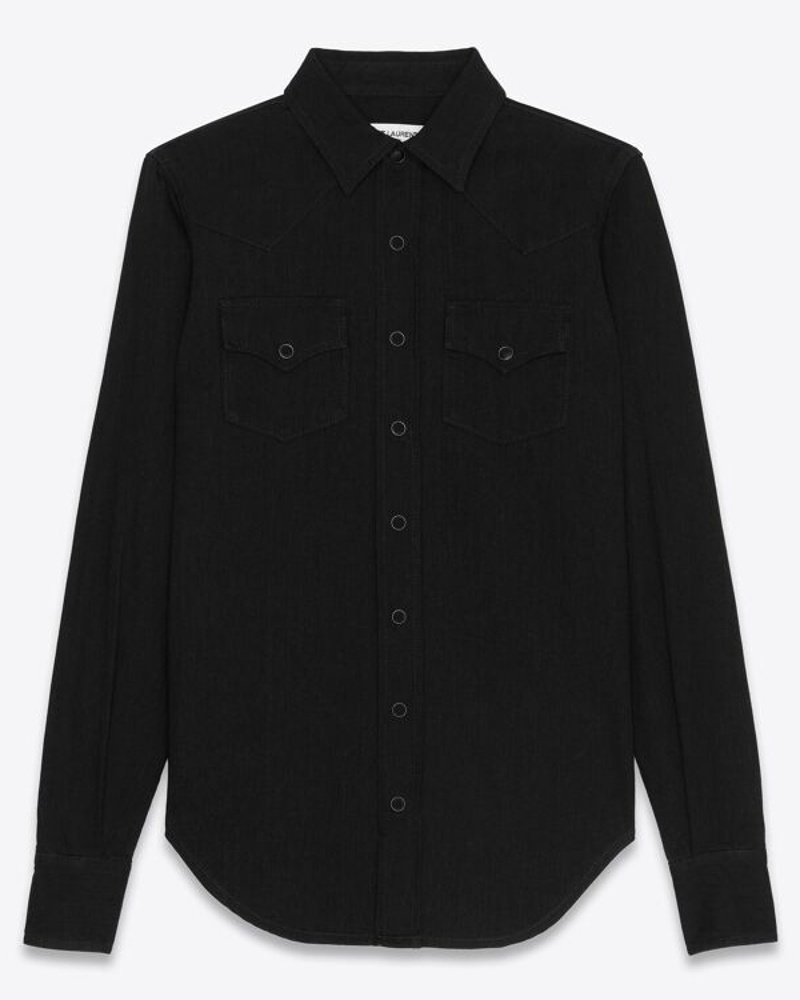 Saint Laurent Damen Westernhemd Im Westernstil aus Denim In Schwarz