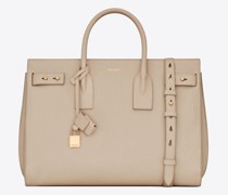 Mittelgrosse Weiche Sac De Jour -Tasche aus Genarbtem Leder Beige