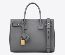 Sac De Jour, Baby Tasche aus Weichem Genarbten Leder Grau