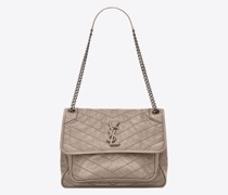 Mittelgrosse Niki Tasche aus Pflanzlich Gegerbtem Vintage-Leder In Knitter-Optik mit Kette Bernstein