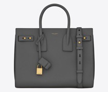 Sac De Jour, Kleine Tasche aus Weichem Genarbten Leder Grau