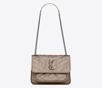 Niki Baby Tasche mit Kette aus Pflanzlich Gegerbtem Leder In Knitter-Optik Bernstein
