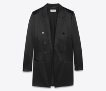 Zweireihiger Mantel aus Seide Wollsatin Schwarz
