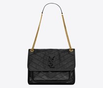 Mittelgrosser Niki Shopper aus Vintage-Leder In Knitter-Optik Schwarz