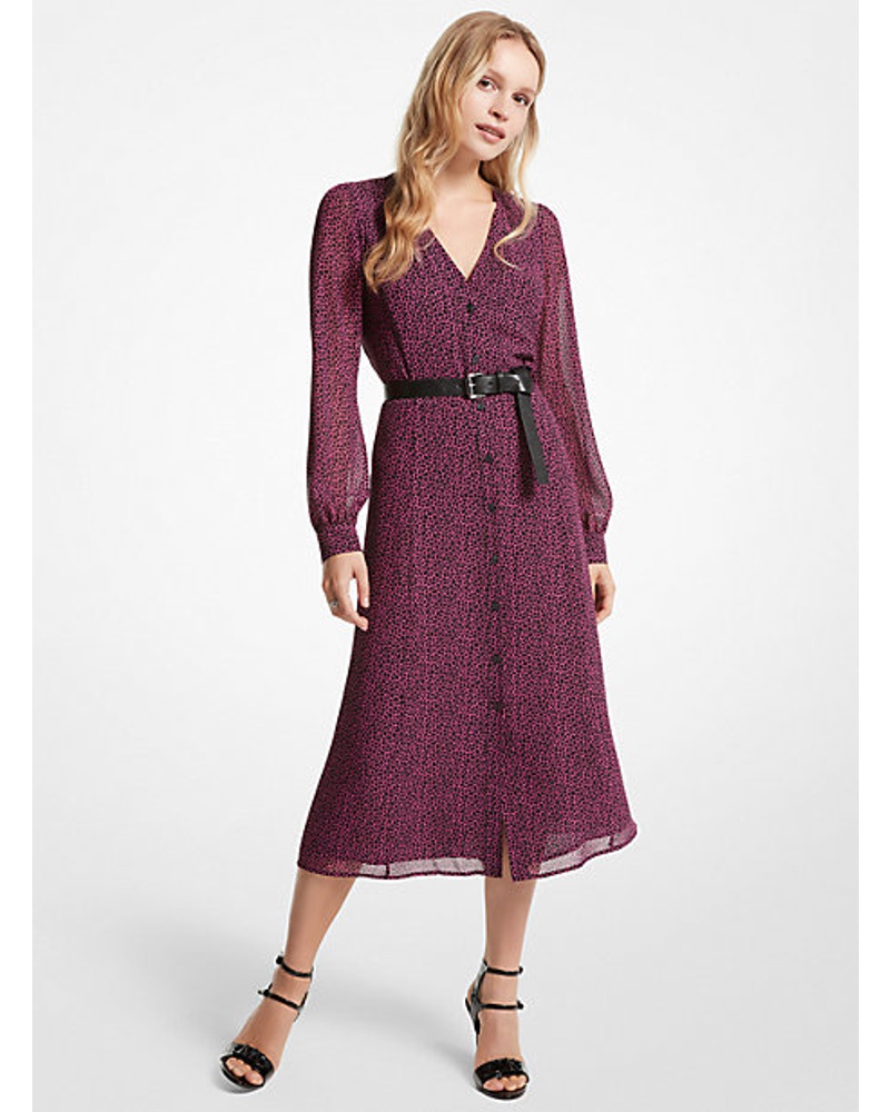 Michael Kors Damen Midikleid aus Georgette mit Tiermuster
