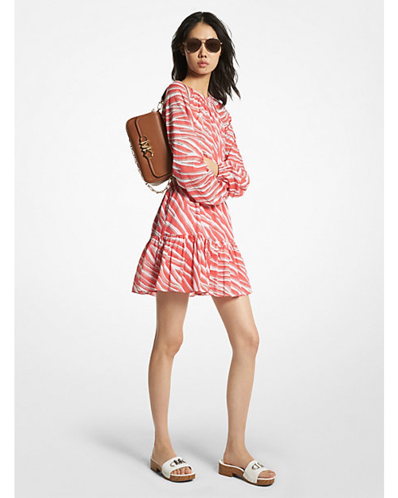 Michael Kors Damen Kleid aus Batist mit Zebramuster und Aussparungen