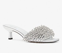 Sandale Amal aus Leder In Metallic-Optik mit Kristallen und Kitten-Heel-Absatz