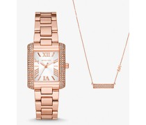 Armbanduhr Mini Emery und Halskette Im Rosé-Goldton mit Pavé Im Set