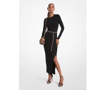 Midikleid aus Wollmischgewebe mit Gürtel