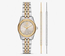 Zweifarbige Pavé-Armbanduhr Lexington und Armband mit Schiebeknoten Im Geschenkset