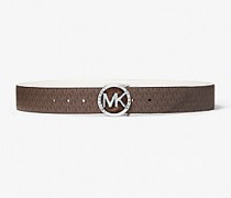 Wendbarer Gürtel aus Logostoff und Leder mit Krokodilprägung