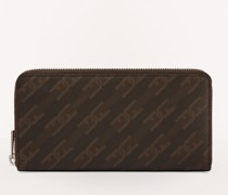 Man Project Zip-around-portemonnaie Toni Caffe' Braun Beschichteter Stoff Mit Bogenkettenprint Herren Portemonnaie