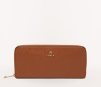 Zip-around-portemonnaie Cognac H Braun Genarbtes Kalbsleder Damen Portemonnaie