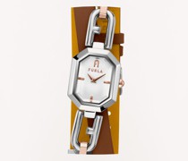 Octagonal Armbanduhr Mit Geformtem Gehäuse Cognac H Braun Metall Damen