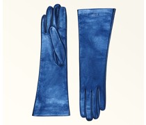 1927 Handschuhe Blu Cobalto Bedrucktes Glattleder Mit Metallicfinish Damen Handschuhe