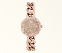 Chain Round Armbanduhr Mit Rundem Gehäuse Color Oro Rosa Metallic Metall Damen Metallarmband