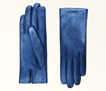 1927 Handchuhe Blu Cobalto Bedruckte Glattleder Mit Metallicfinih Damen Handschuhe