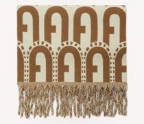 Piuma Schal 25x185 Toni Cognac Braun Leichte Wolle Mit Ethno-print Mit Bogenlogo Damen Halstuch