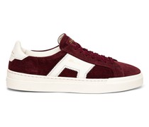 Men’s burgundy and white suede and leather double buckle sneaker