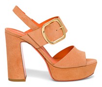 Orange Sandalen für Damen aus Wildleder mit hohem Absatz