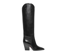 Women's black leather mid-heel boot