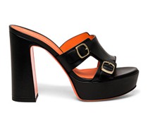 Schwarze Sandalen für Damen aus Leder mit hohem Absatz