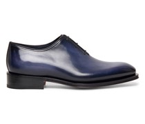 Blaue Schnürschuhe für Herren im Wholecut-Stil aus Leder in Antik-Optik