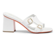 Weiss Sandalen für Damen aus Leder mit Doppelschnalle und mittelhohem Absatz