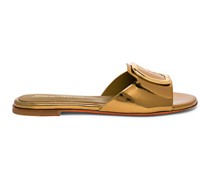 Goldfarbene Slider-Sandalen für Damen aus verspiegeltem Material