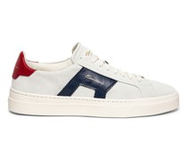 Men’s white, blue and red suede and leather double buckle sneaker