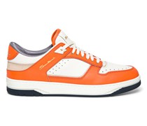 Weiß-orangefarbene Sneak-Air-Sneakers für Herren aus Leder