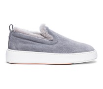 Women's grey suede slip-on sneaker with fur
