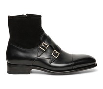 Men's black leather and suede ankle boot