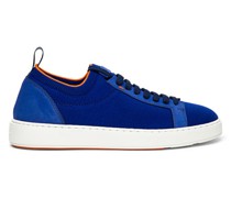 Blaue Sneaker für Herren aus elastischem Strickgewebe und Nubuk
