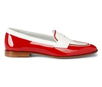 Rot-weiße Penny-Loafer für Damen aus Lackleder