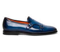 Blaue Loafer für Herren aus Leder in Antik-Optik mit Doppelschnalle