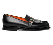 Schwarze Loafer für Damen aus Leder in Antik-Optik mit Fransen